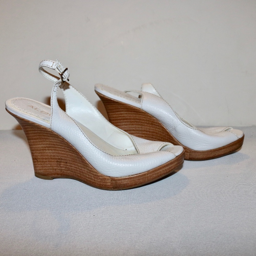Aldo White Croc Peep Toe Slingback Wedges